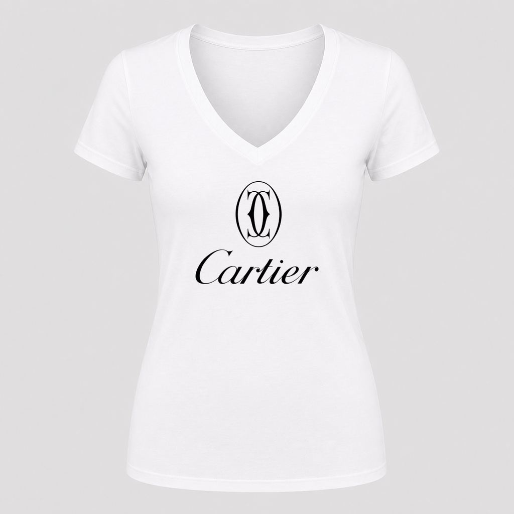 Women's Cartier Black Design V Neck T-Shirt in white