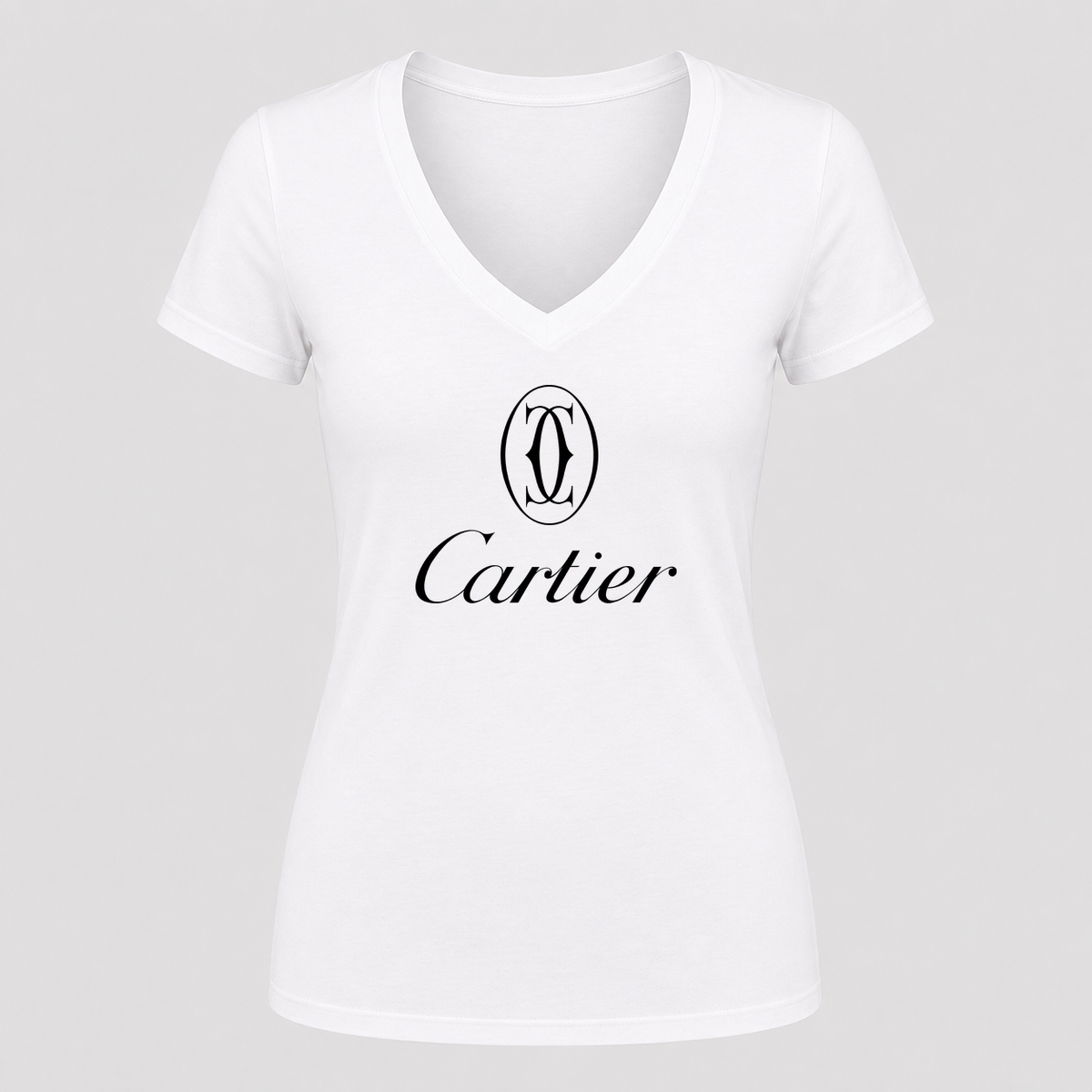 Women's Cartier Black Design V Neck T-Shirt in white