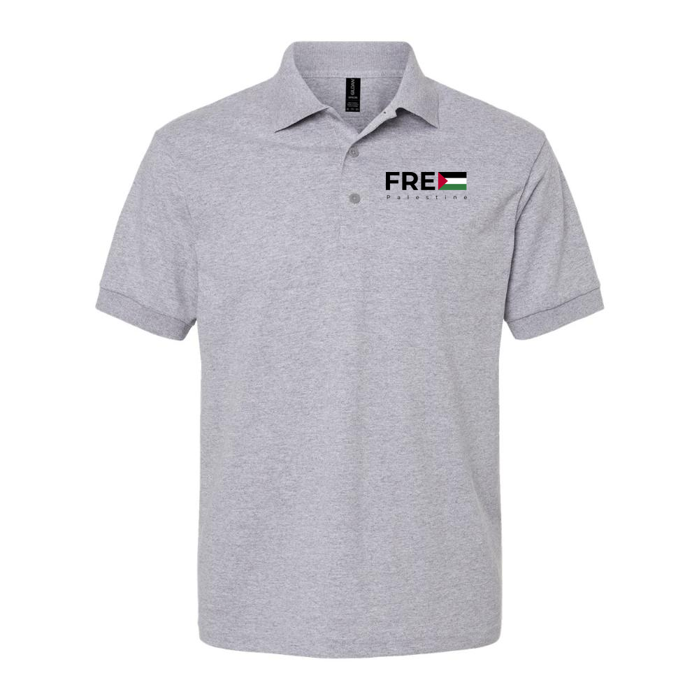 Men's Free Palestine Black Logo Dry Blend Polo - Gray