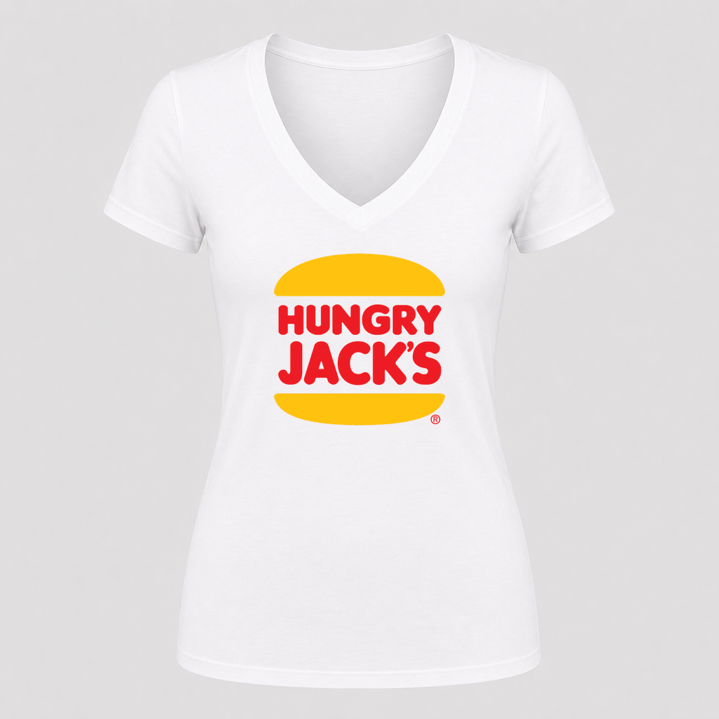 Women's Hungry Jack's V Neck T-Shirt in white