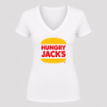 Women's Hungry Jack's V Neck T-Shirt in white