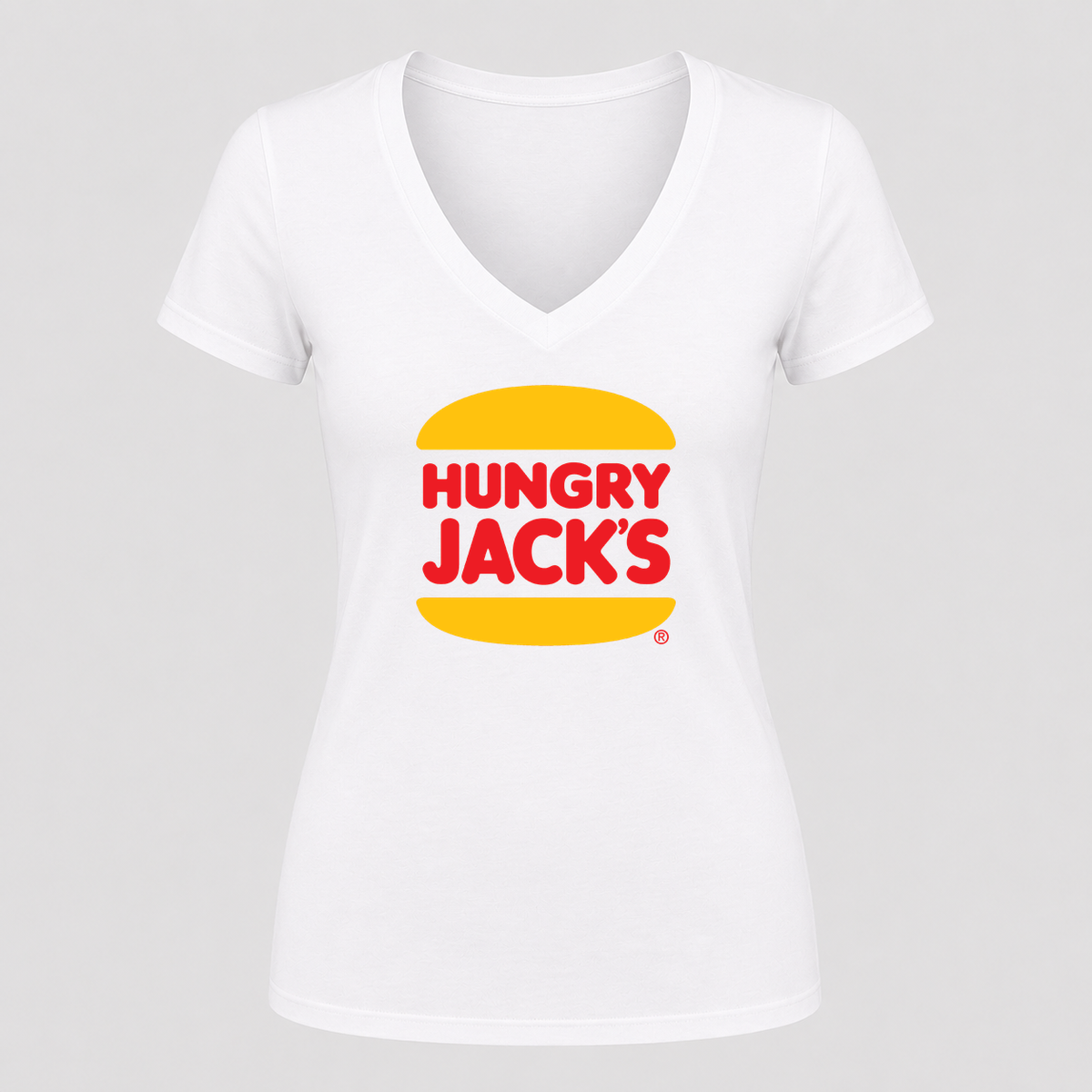Women's Hungry Jack's V Neck T-Shirt in white