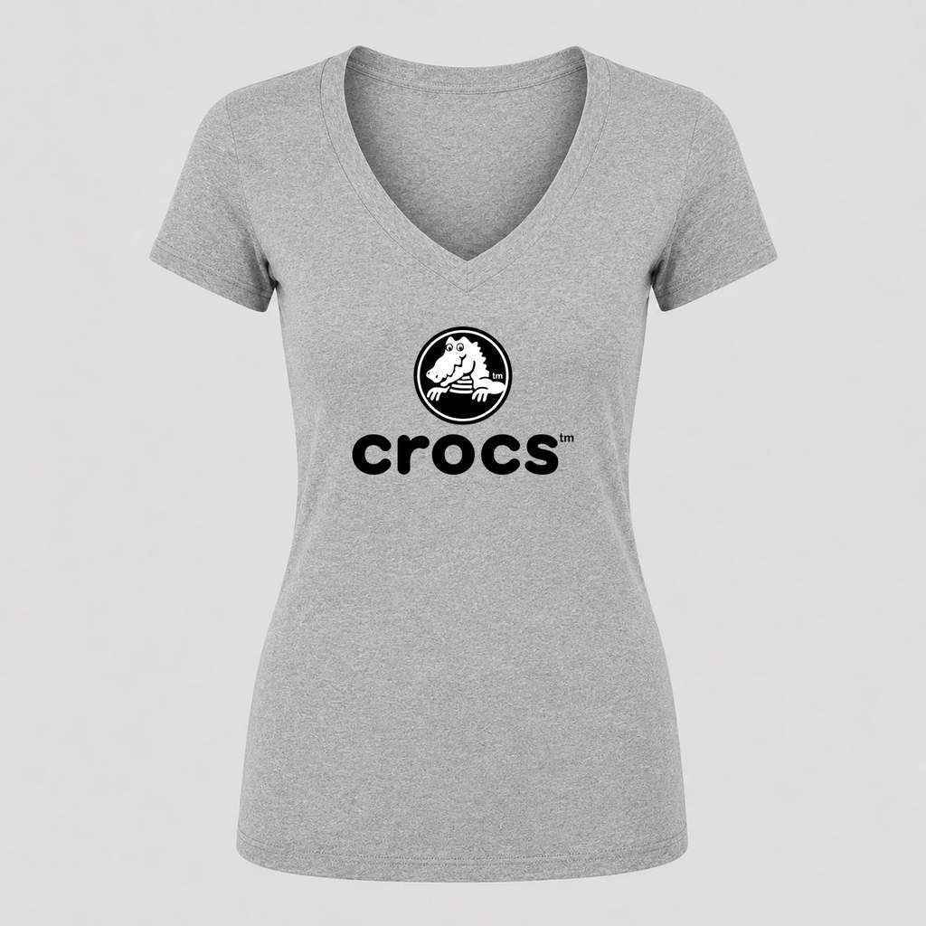 Women's Crocs V Neck T-Shirt in gray
