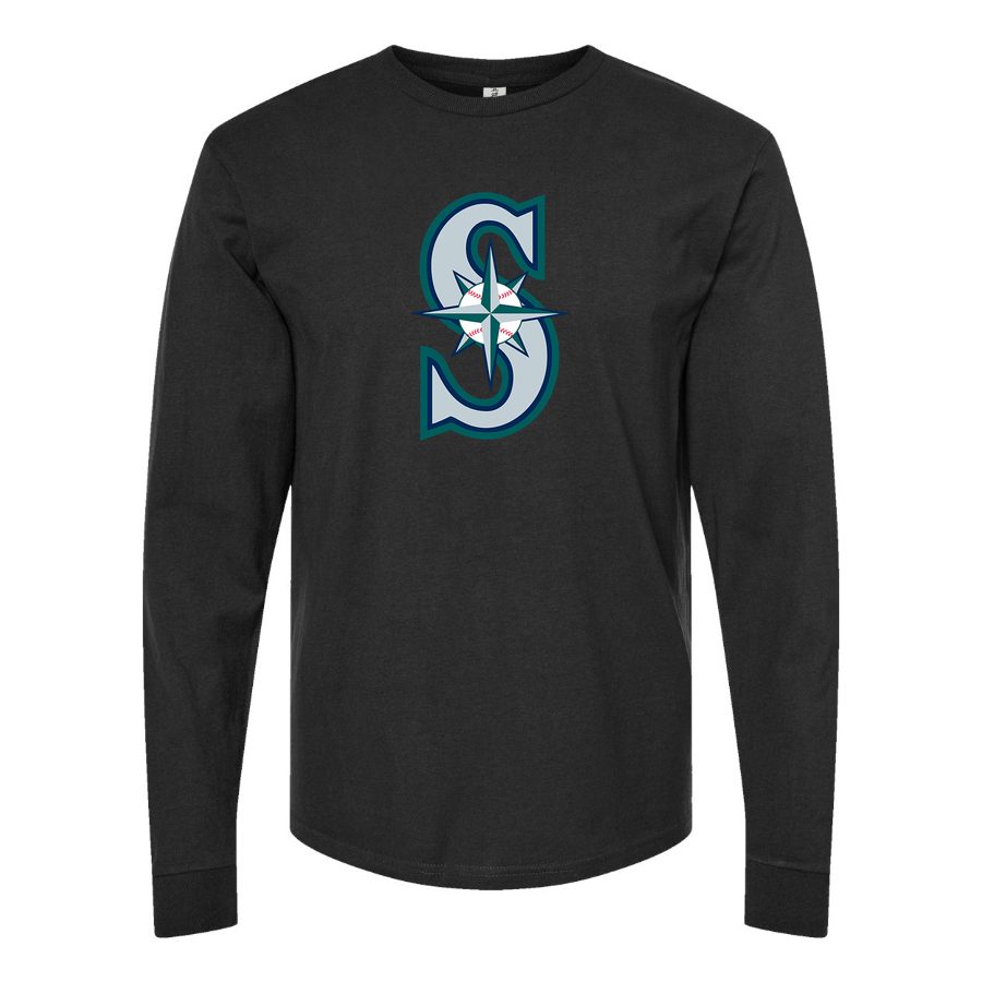 Men's Seattle Mariners Long sleeves Cotton Blend T-Shirt - Black