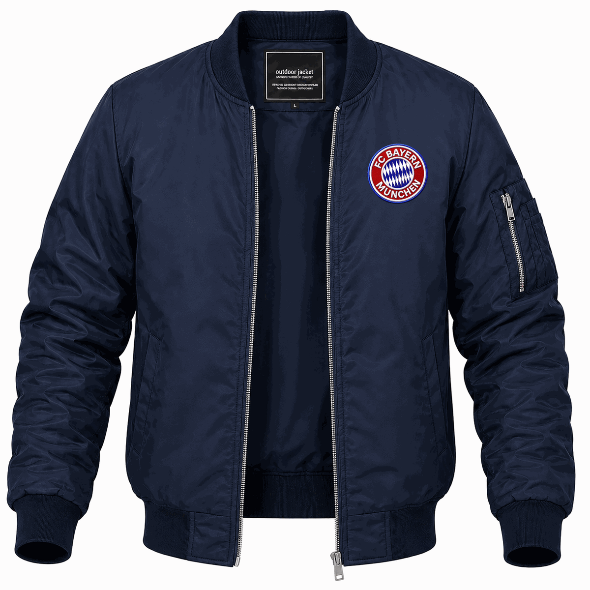 Men's FC Bayern Munich Soccer Embroidery Logo Lightweight Bomber Jacket - Navy