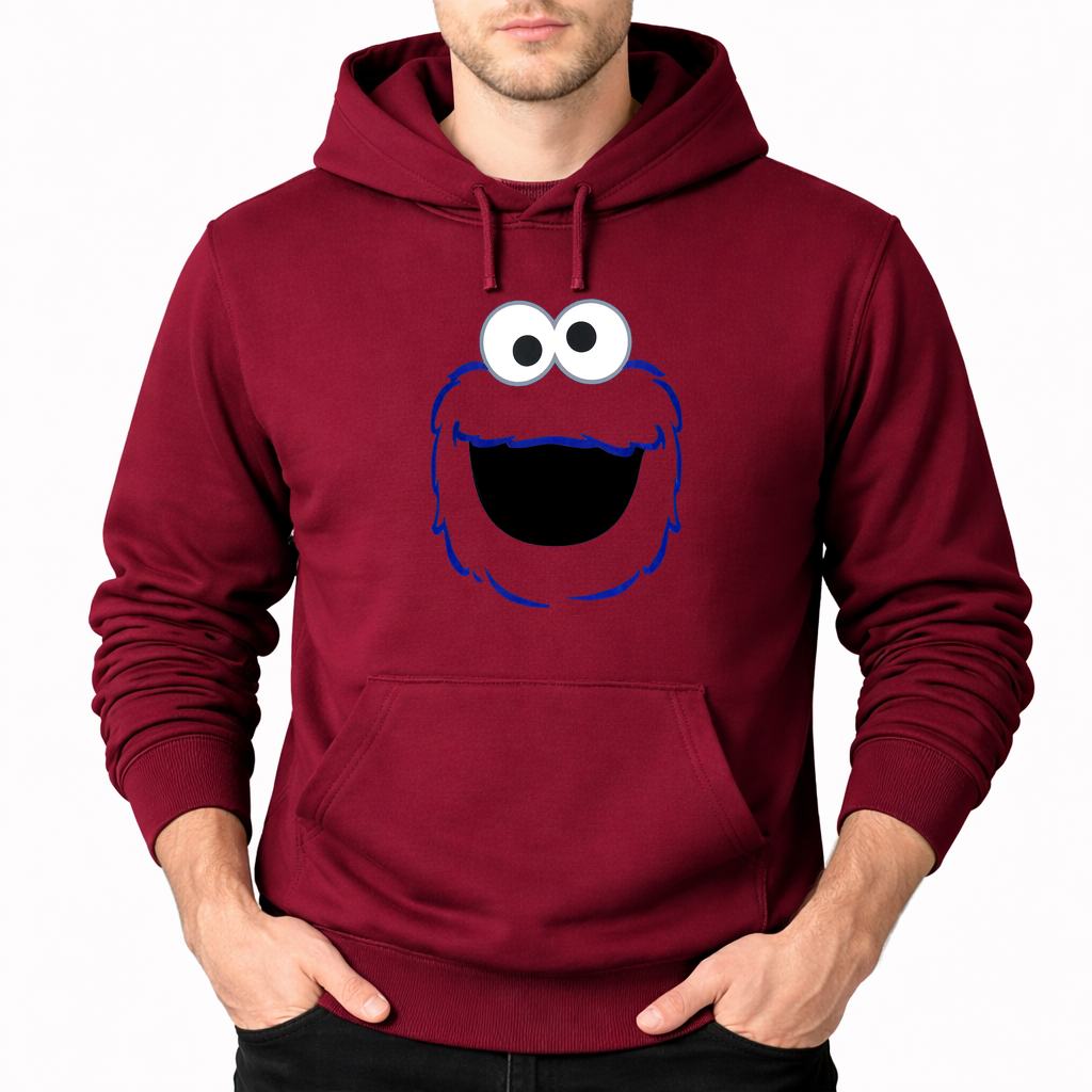 Men's Cookie Monster Pullover Hoodie - Burgundy