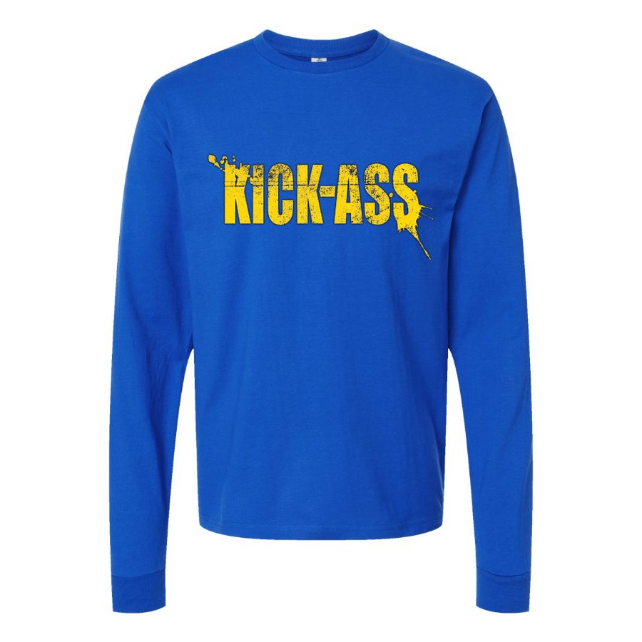 Men's 20822-3-kick-ass-picture Long sleeves Cotton Blend T-Shirt - Blue
