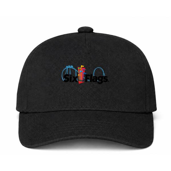 Six Flags Logo Black Dad Baseball Cap Hat