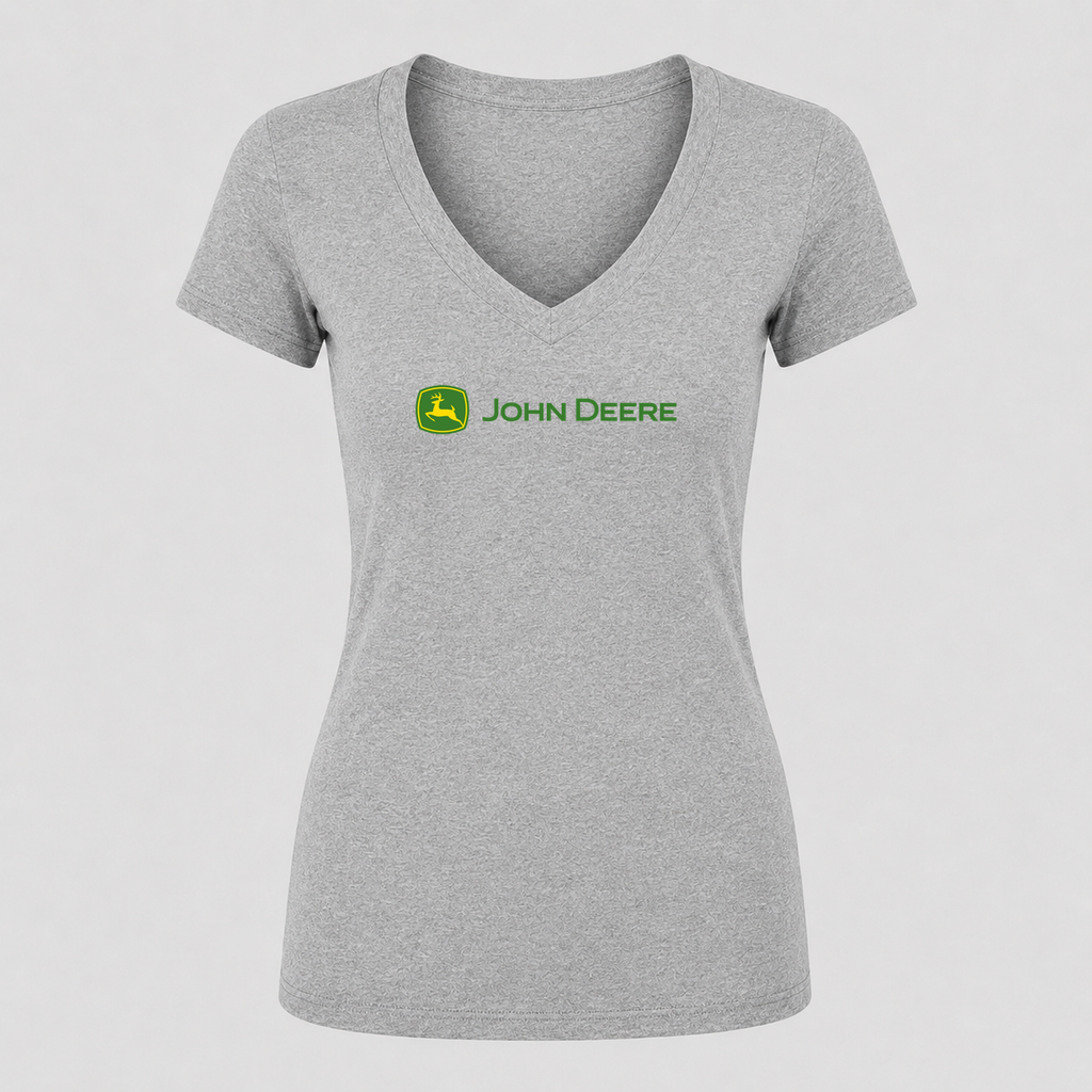 Women's John Deere V Neck T-Shirt in gray