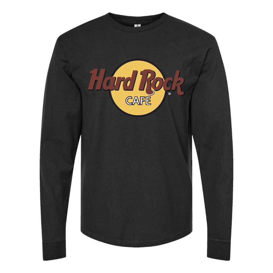 Men's Hard-Rock-Cafe-Logo-1536x864 Long sleeves Cotton Blend T-Shirt - Black