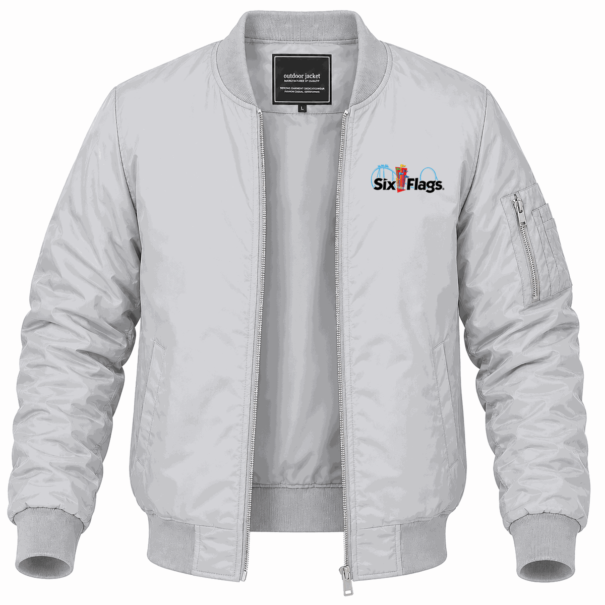 Men's Six Flags Lightweight Bomber Jacket - Gray