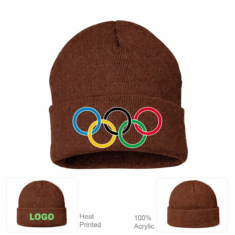 Olympic Ring Black Logo Brown Beanie Hat
