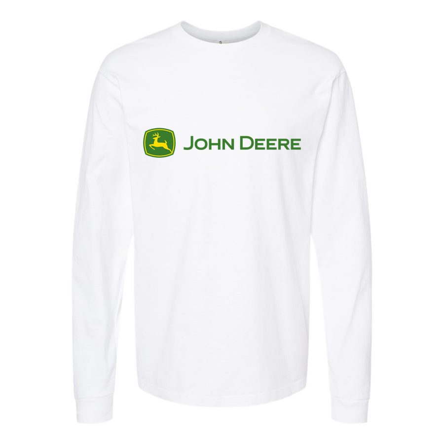 Men's John-Deere-Logo-Design Long sleeves Cotton Blend T-Shirt - White