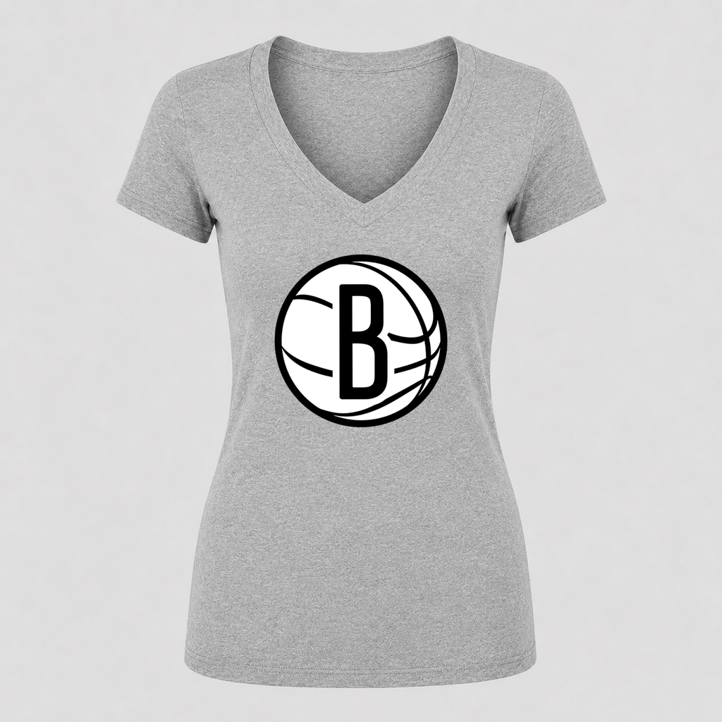 Women's Brooklyn Nets V Neck T-Shirt in gray