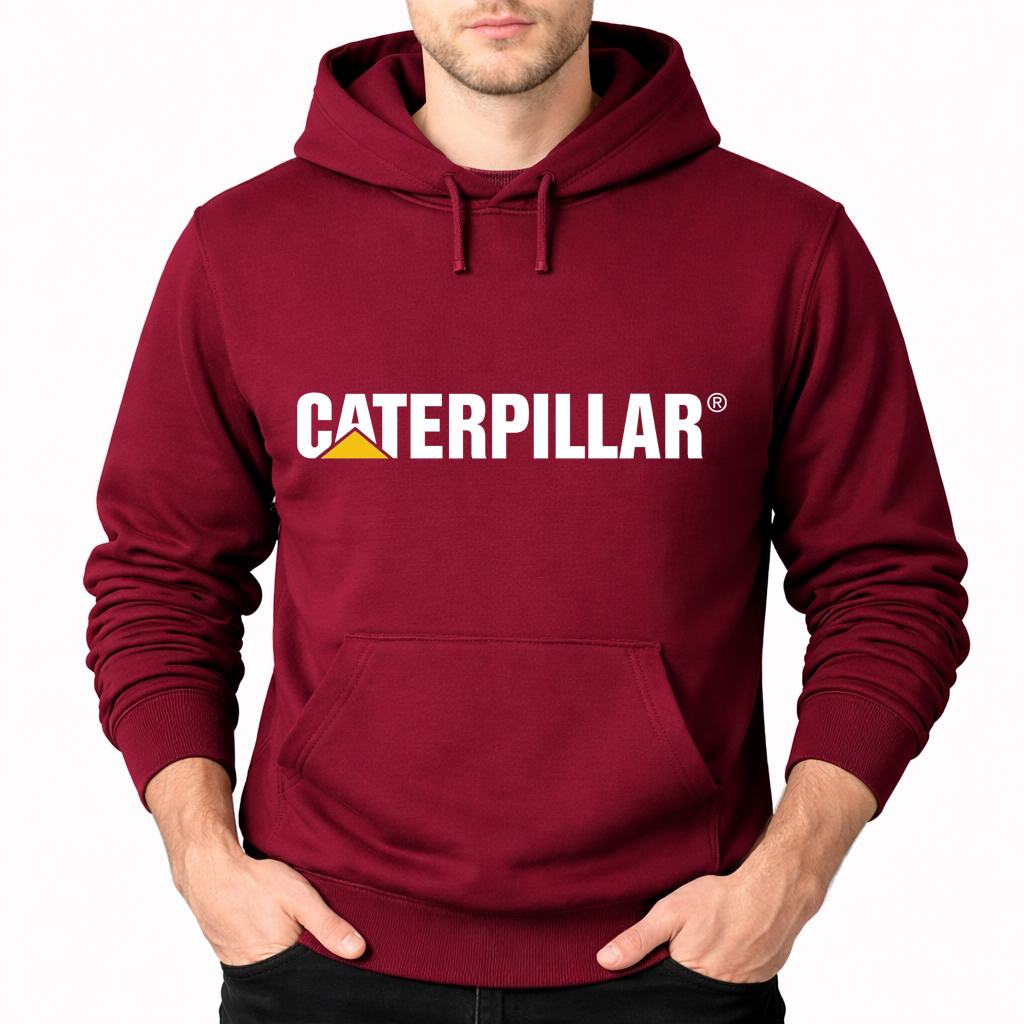 Men's Caterpillar White Pullover Hoodie - Burgundy