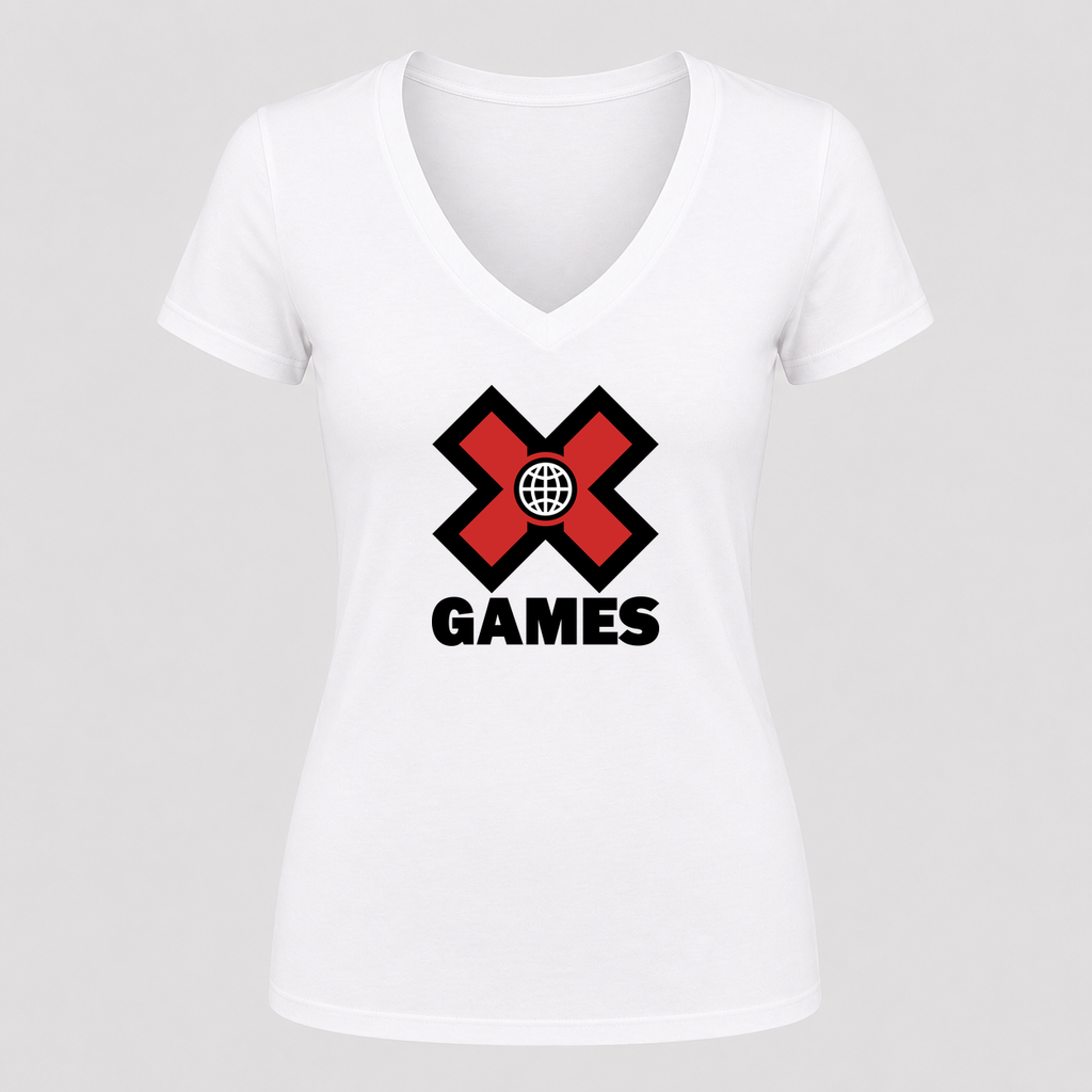 Women's X Games V Neck T-Shirt in white