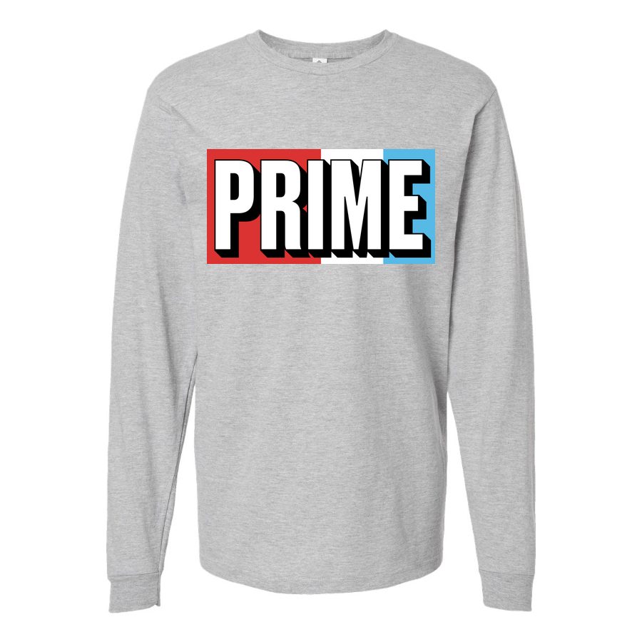 Men's Prime Drink Logo Long sleeves Cotton Blend T-Shirt - Gray