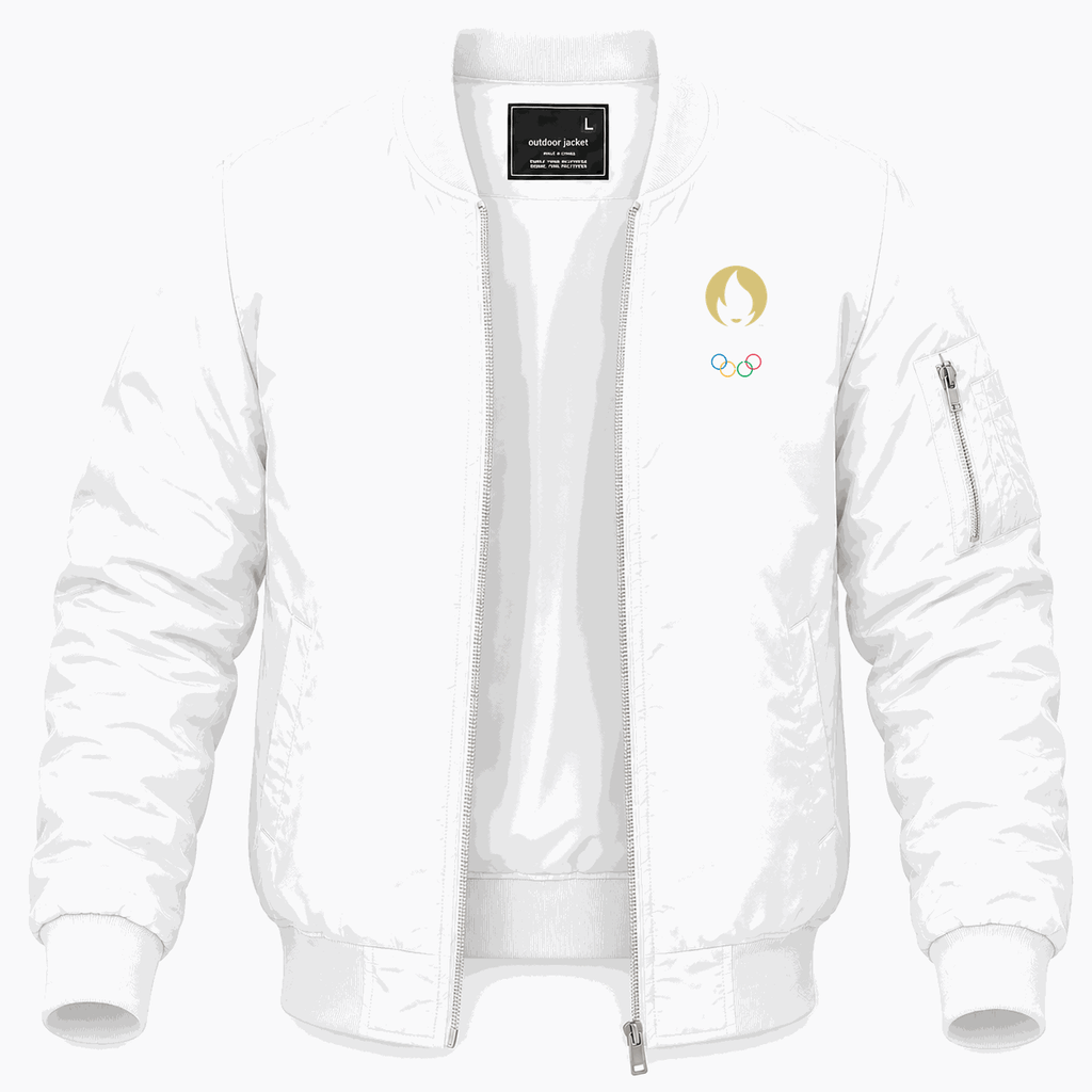 Men's Olympics 2024 Paris White Lightweight Bomber Jacket - White
