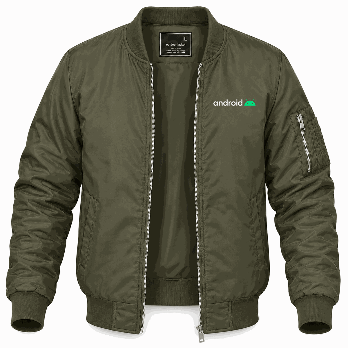 Men's Android White Lightweight Bomber Jacket - Army Green