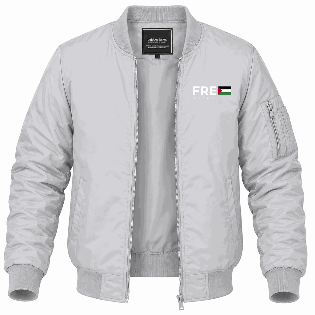 Men's Free Palestine White Lightweight Bomber Jacket - Gray