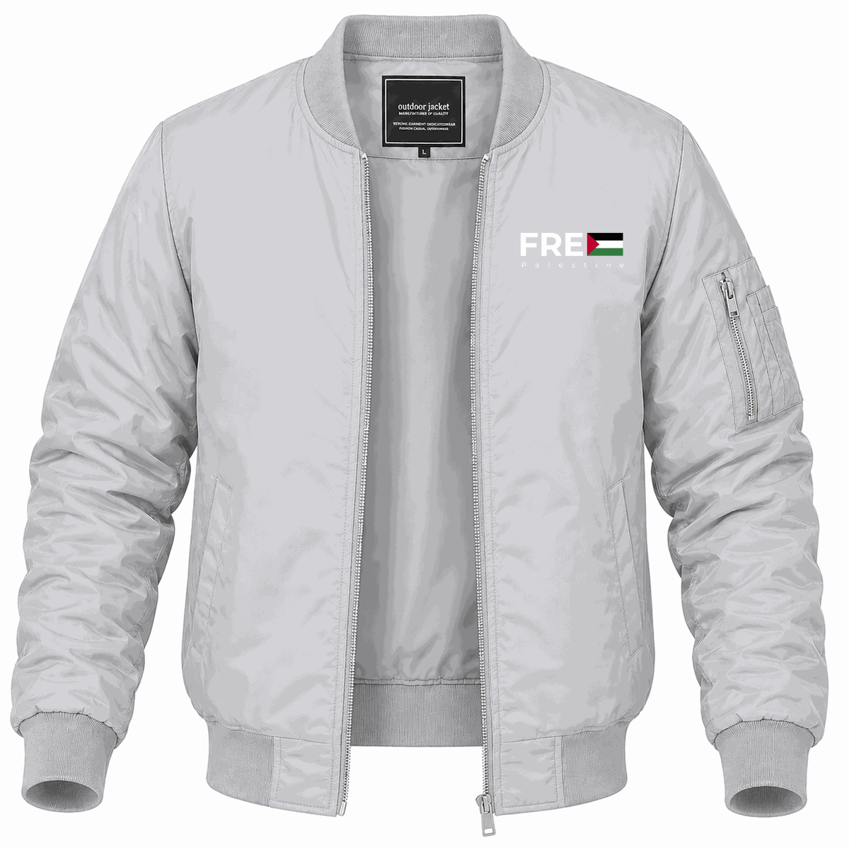 Men's Free Palestine White Lightweight Bomber Jacket - Gray