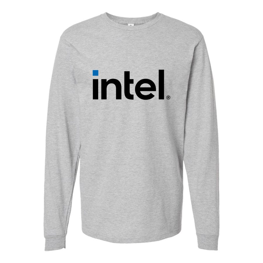 Men's Intel-logo-500x281-min Long sleeves Cotton Blend T-Shirt - Gray