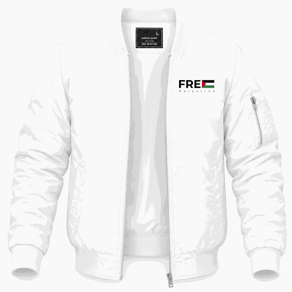 Men's Free Palestine Black Lightweight Bomber Jacket - White