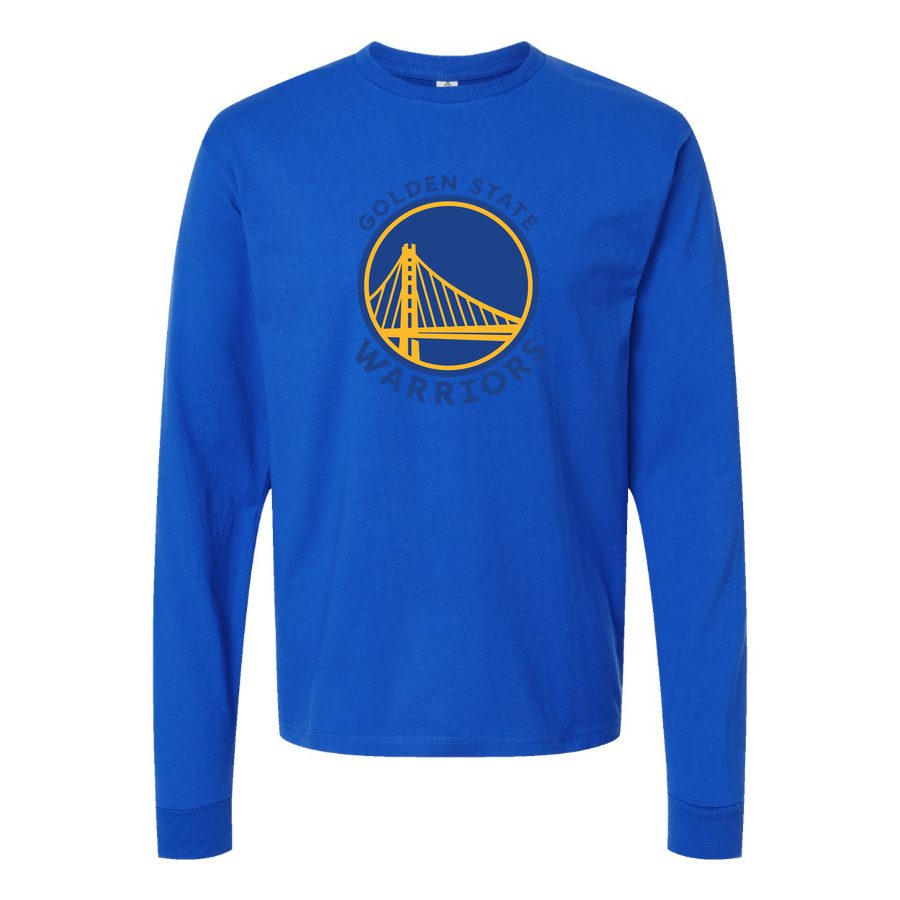 Men's Golden State Warriors logo Blue Long sleeves Cotton Blend T-Shirt - Blue