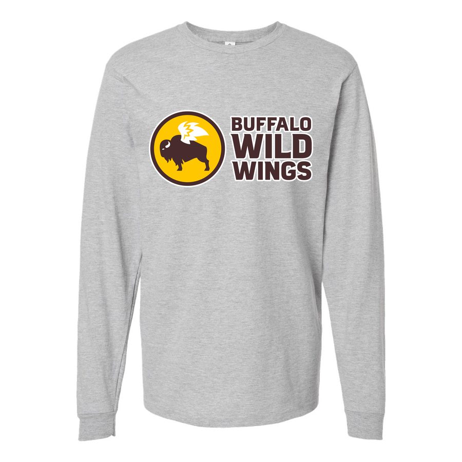 Men's Buffalo-Wild-Wings-Logo-1536x864 Long sleeves Cotton Blend T-Shirt - Gray