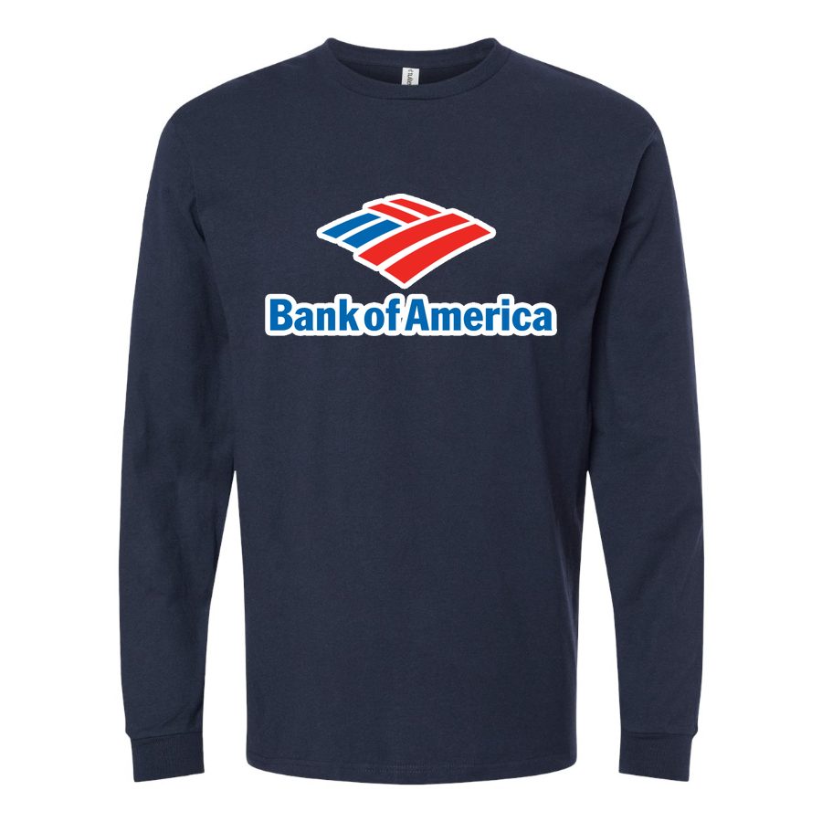 Men's Bank of America Logo Long sleeves Cotton Blend T-Shirt - Navy