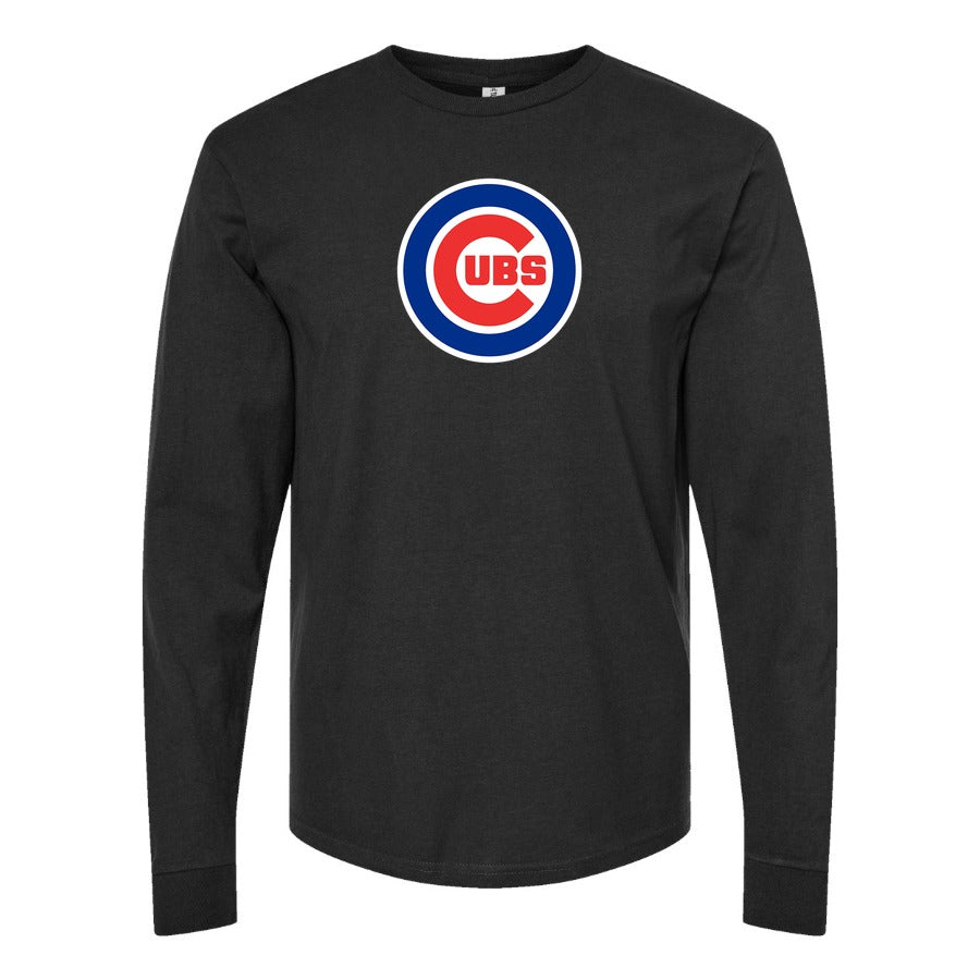 Men's Chicago Cubs Long sleeves Cotton Blend T-Shirt - Black