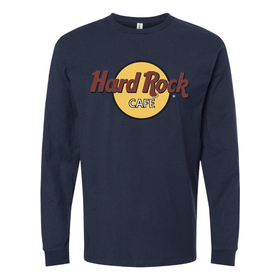 Men's Hard-Rock-Cafe-Logo-1536x864 Long sleeves Cotton Blend T-Shirt - Navy