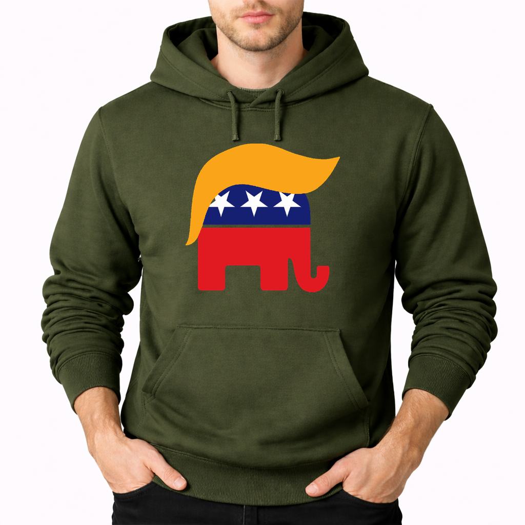Men's Donald Trump GOP Elephant Pullover Hoodie - Army Green