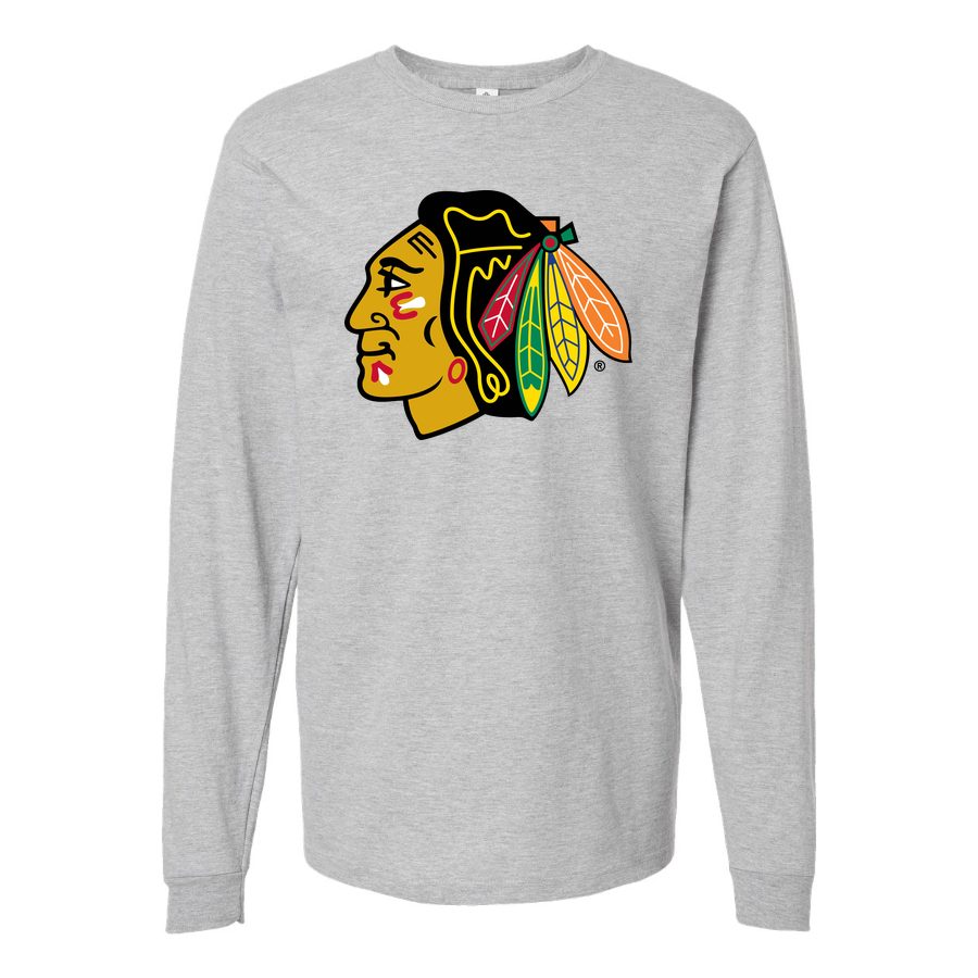 Men's Chicago Blackhawks Long sleeves Cotton Blend T-Shirt - Gray
