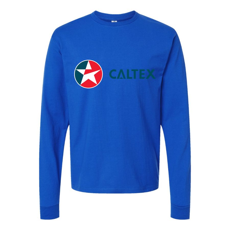 Men's Caltex-Logo Long sleeves Cotton Blend T-Shirt - Blue