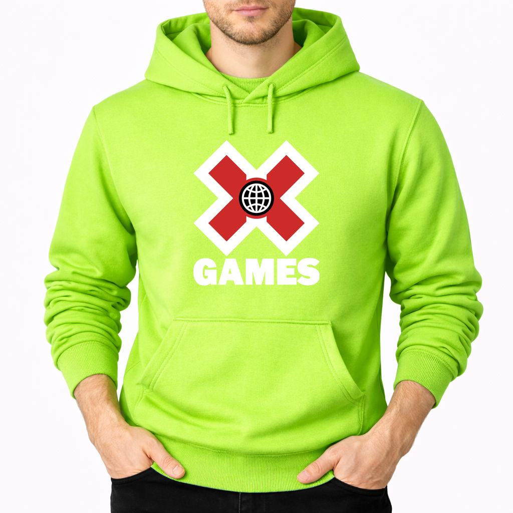 Men's X Games .white Pullover Hoodie - Lime green