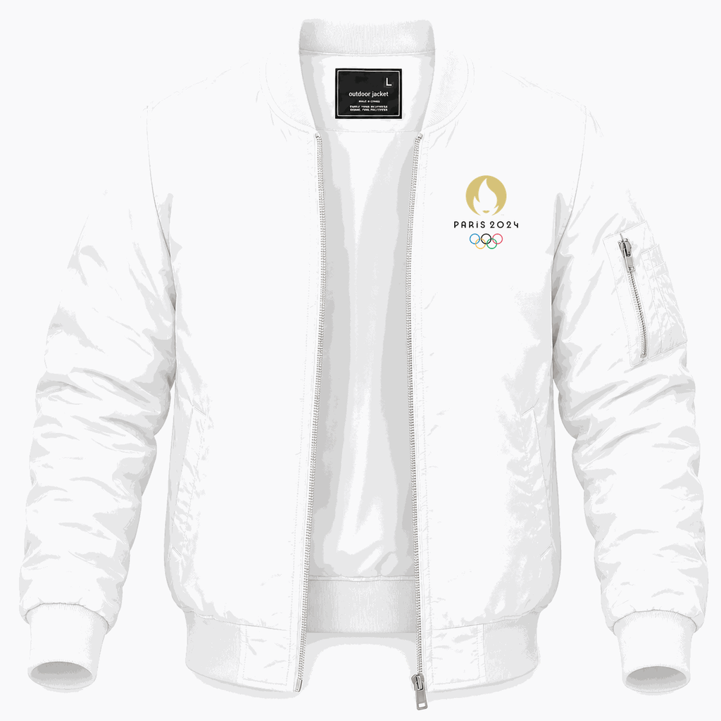 Men's Olympics 2024 Paris Black Lightweight Bomber Jacket - White