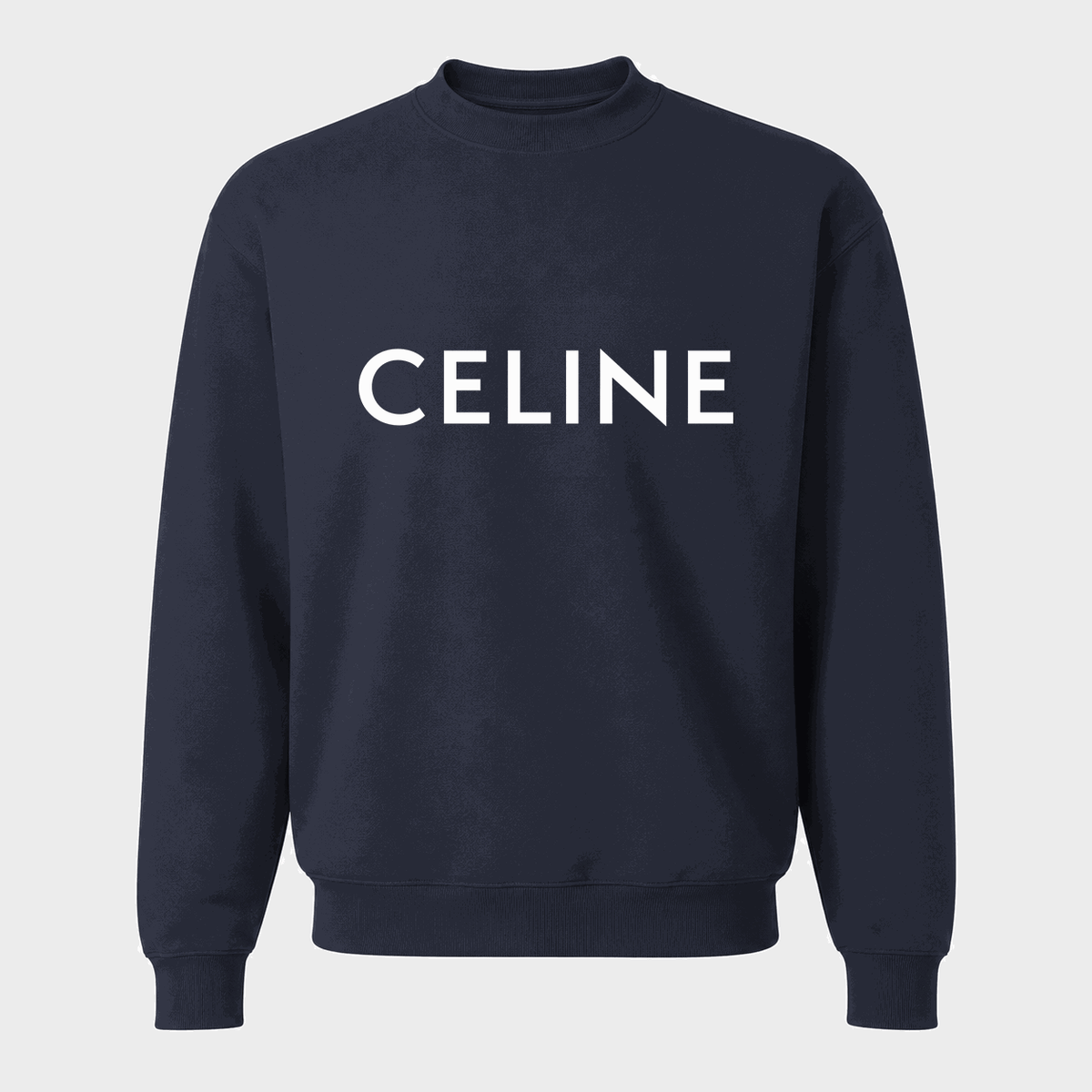 Men's Celine White Logo Crewneck Sweatshirt - Navy