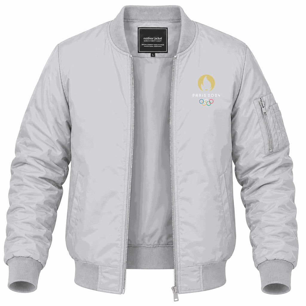 Men's Olympics 2024 Paris White Lightweight Bomber Jacket - Gray