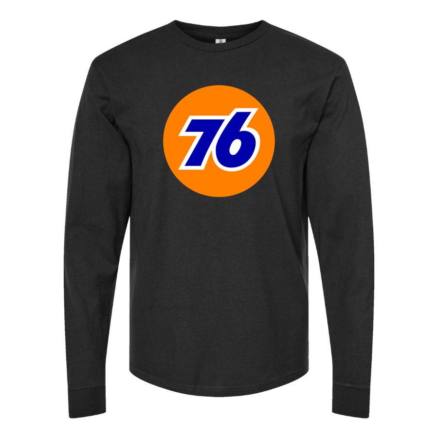 Men's 76-Logo-1536x864 Long sleeves Cotton Blend T-Shirt - Black