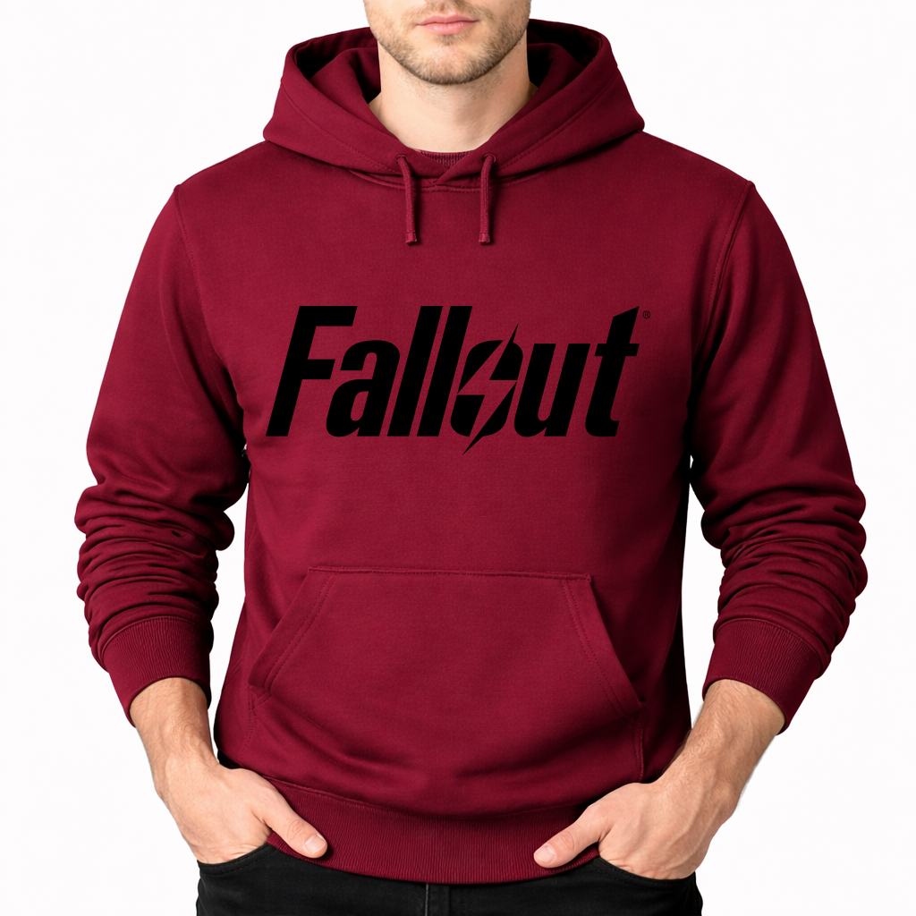Men's Fallout Black Pullover Hoodie - Burgundy