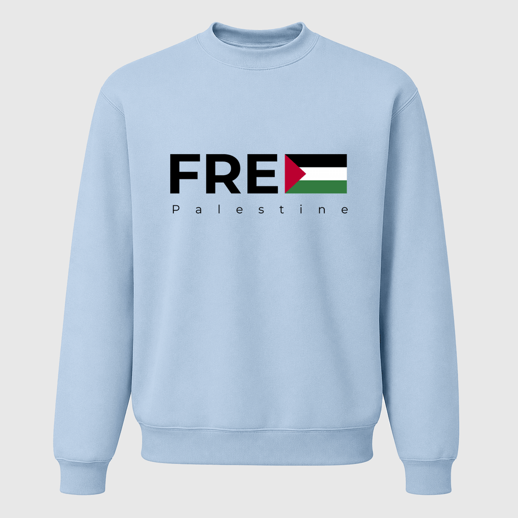 Men's Free Palestine Black Logo Crewneck Sweatshirt - Sky Blue
