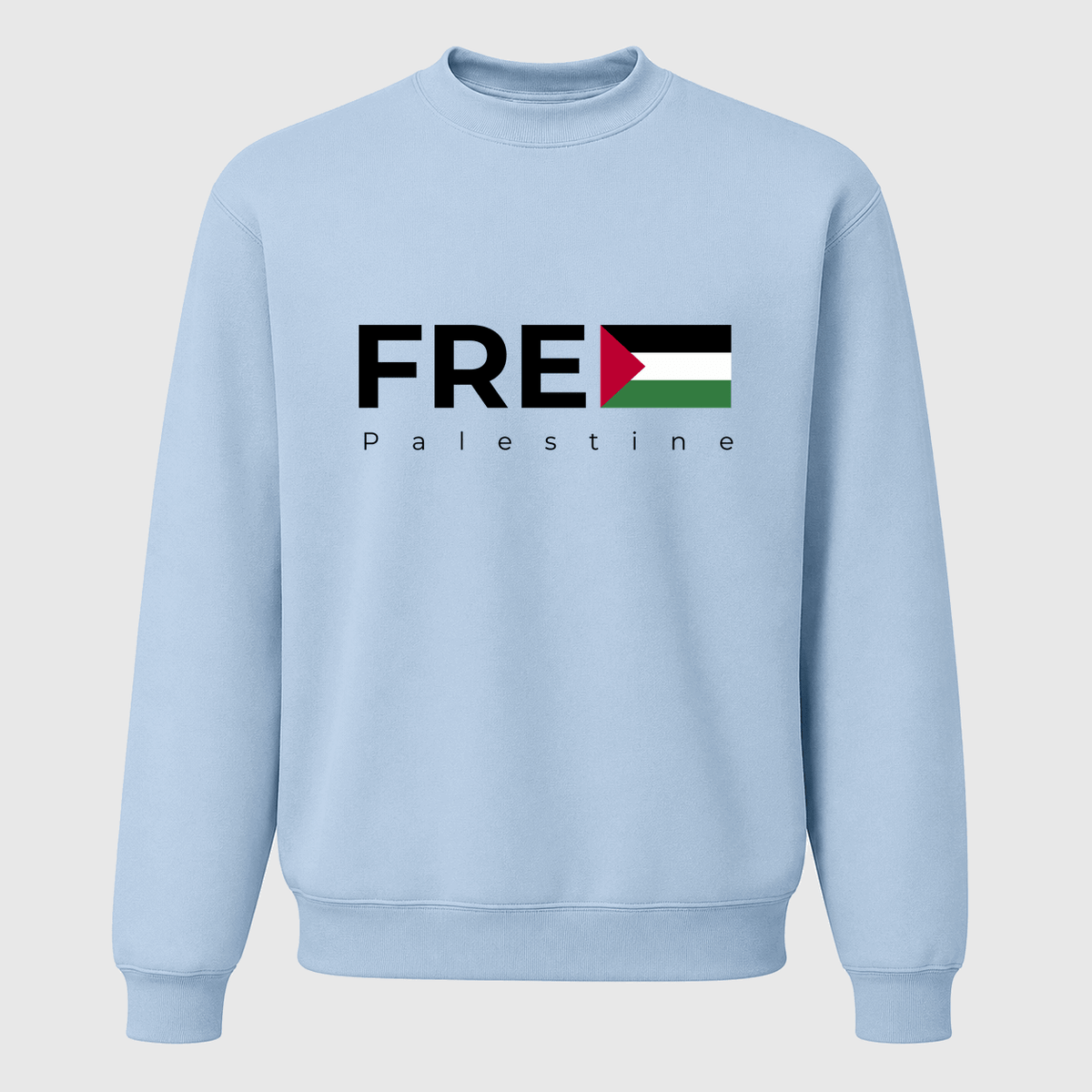 Men's Free Palestine Black Logo Crewneck Sweatshirt - Sky Blue