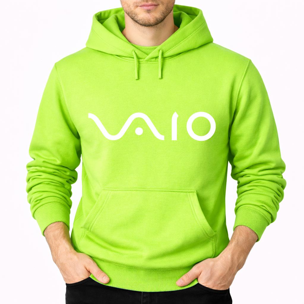 Men's Sony Vaio Curvy White Pullover Hoodie - Lime green