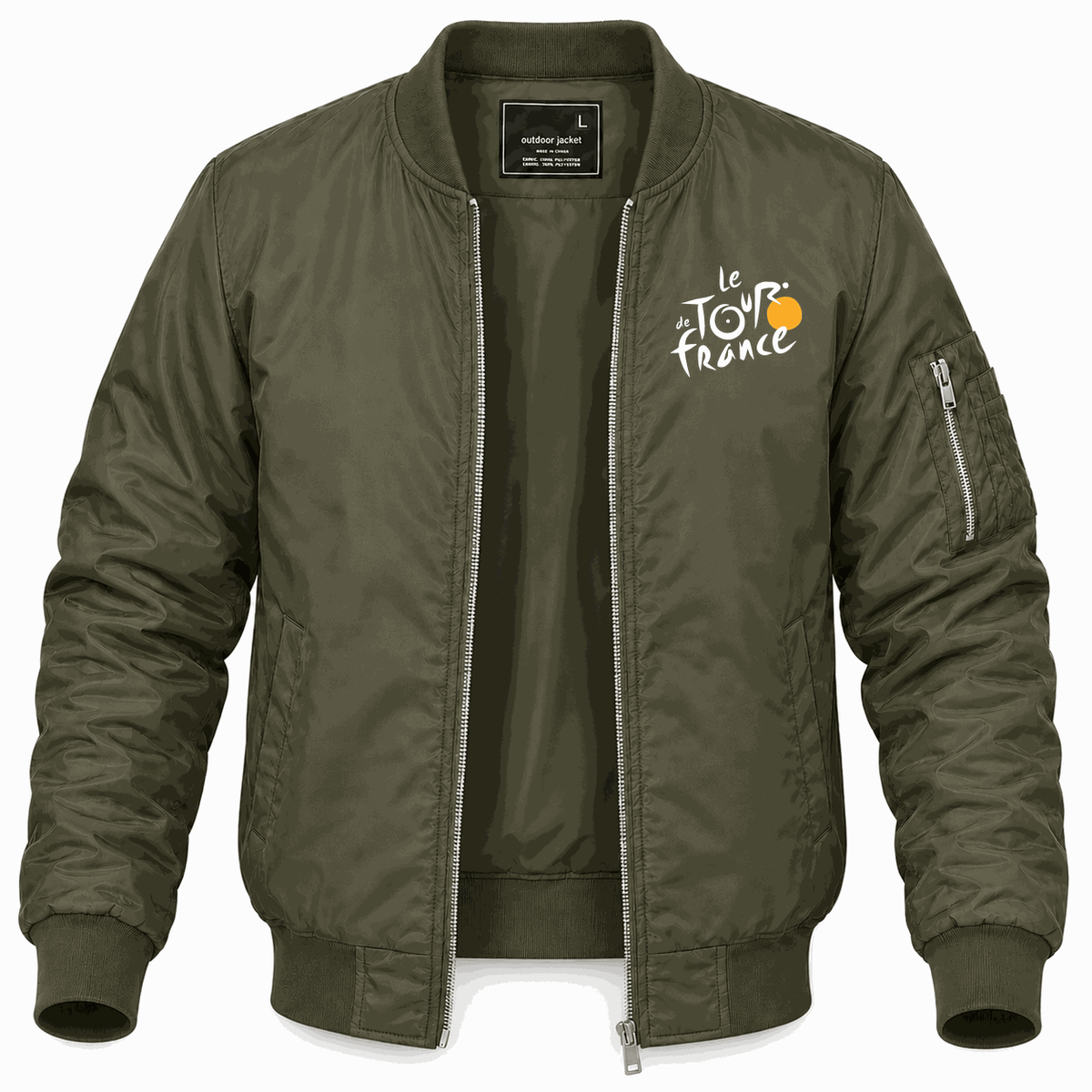 Men's Tour de France White Logo Lightweight Bomber Jacket - Army Green
