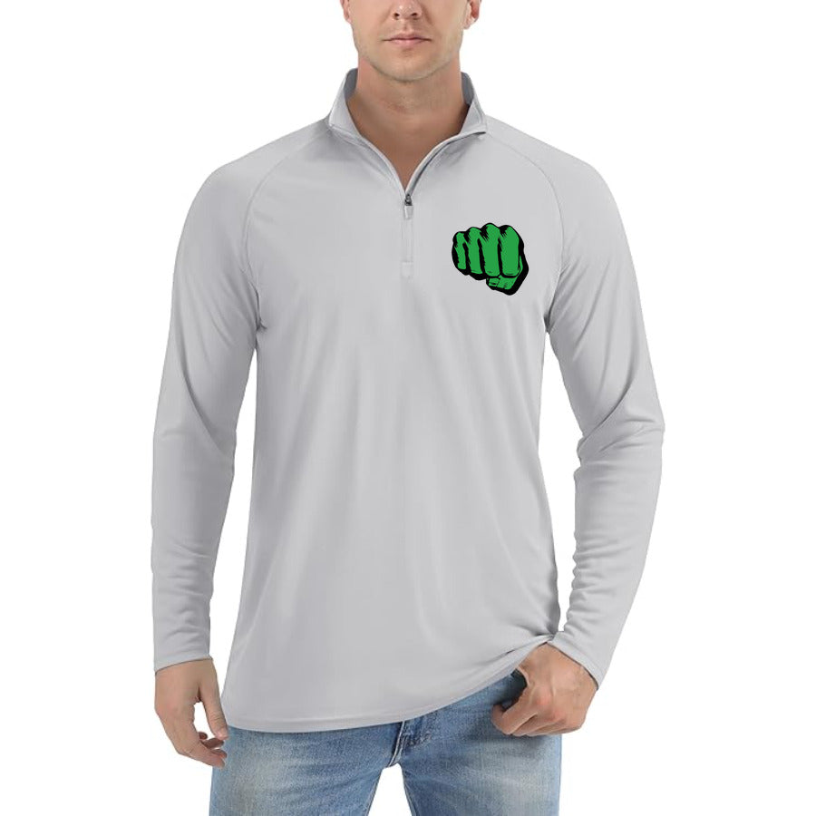 Hulk Punch logo quarter-zip athletic shirt in Light Gray