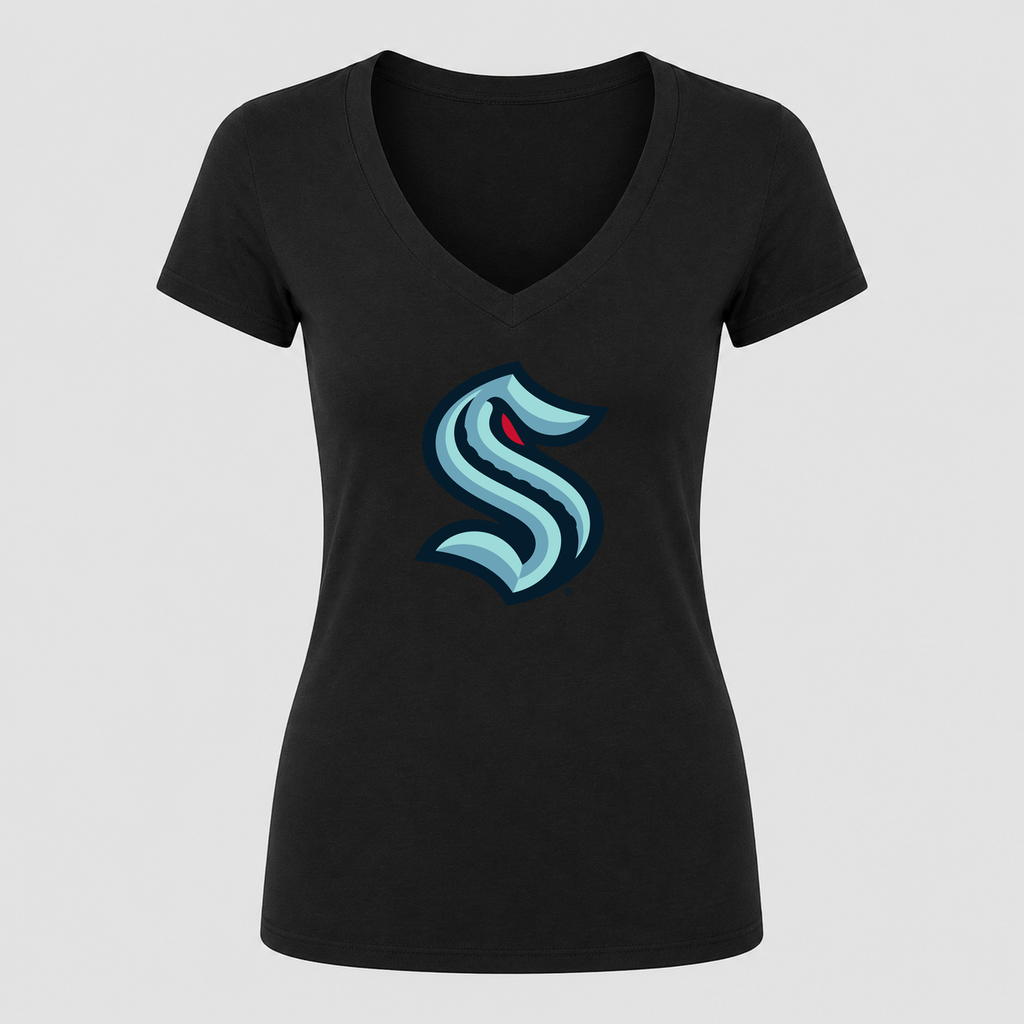 Women's Seattle Kraken V Neck T-Shirt in black
