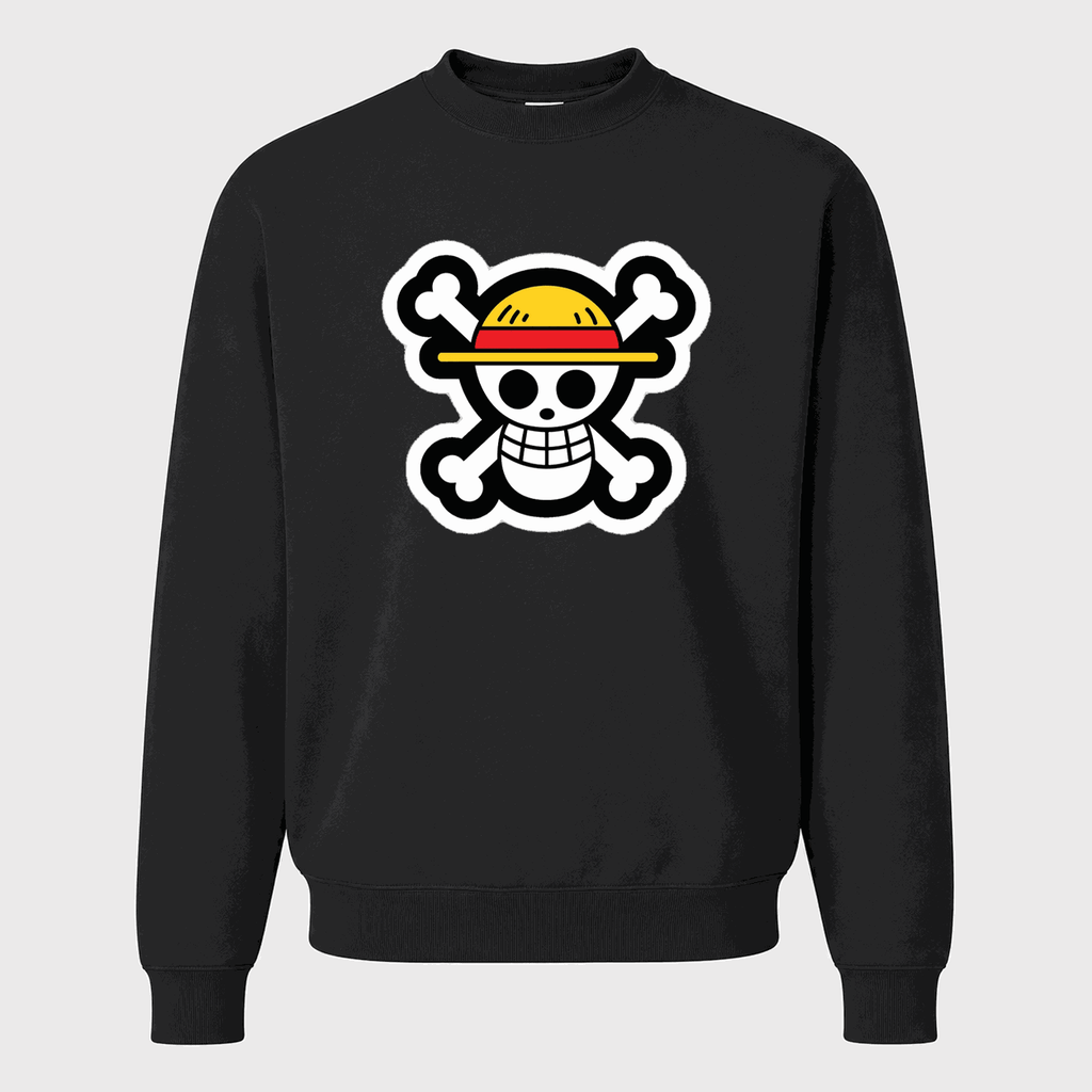 Men's Straw Hat Luffy Crewneck Sweatshirt - Black