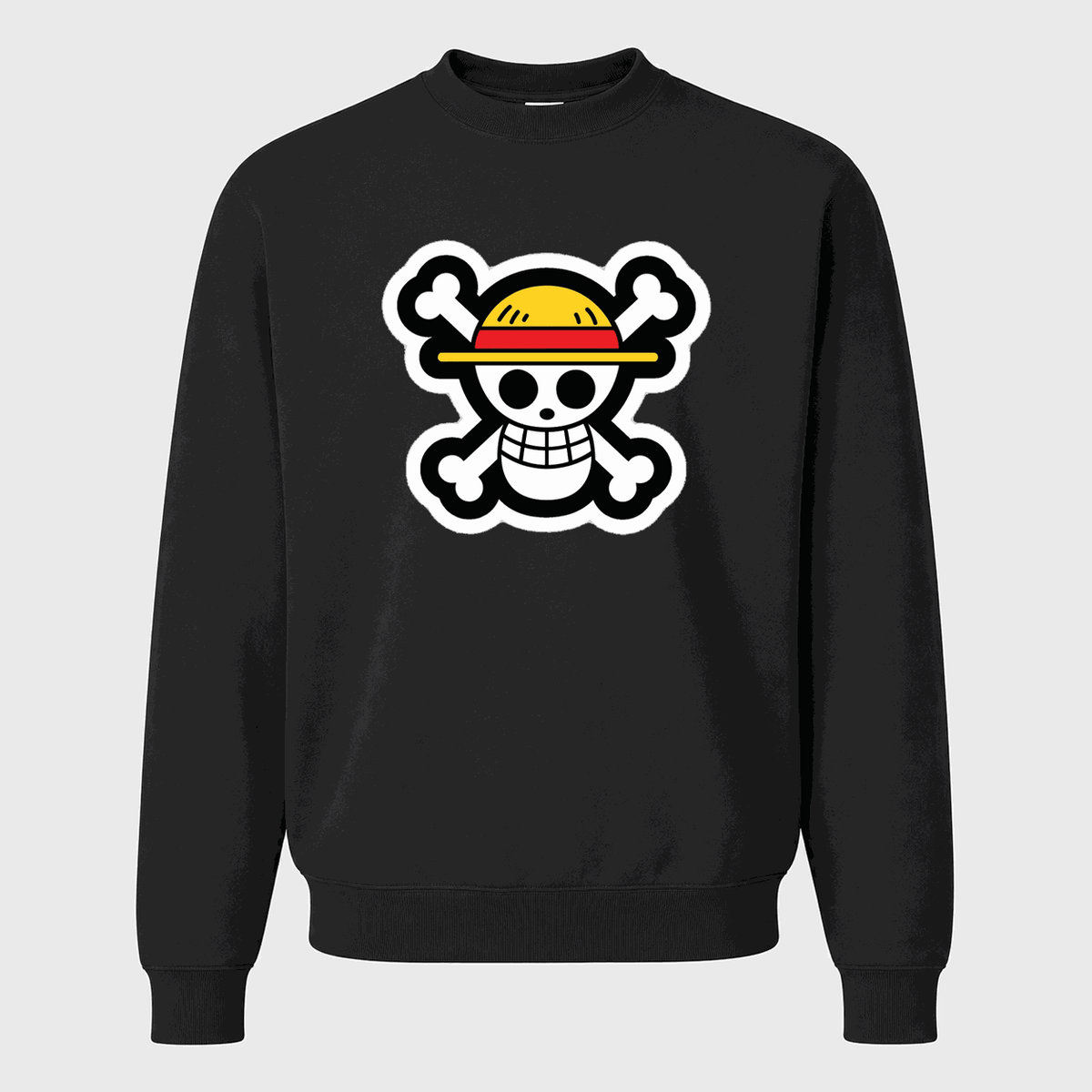 Men's Straw Hat Luffy Crewneck Sweatshirt - Black