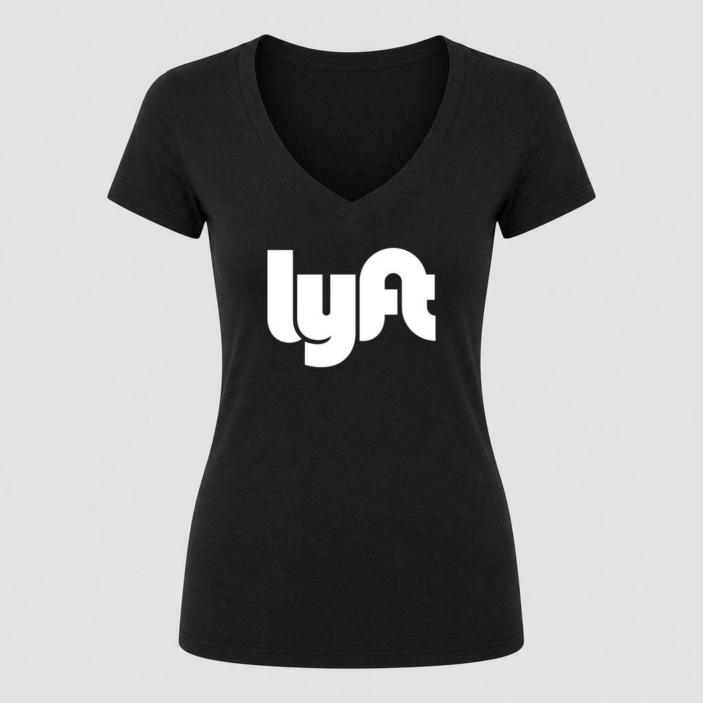 Women's Lyft White Design V Neck T-Shirt in black